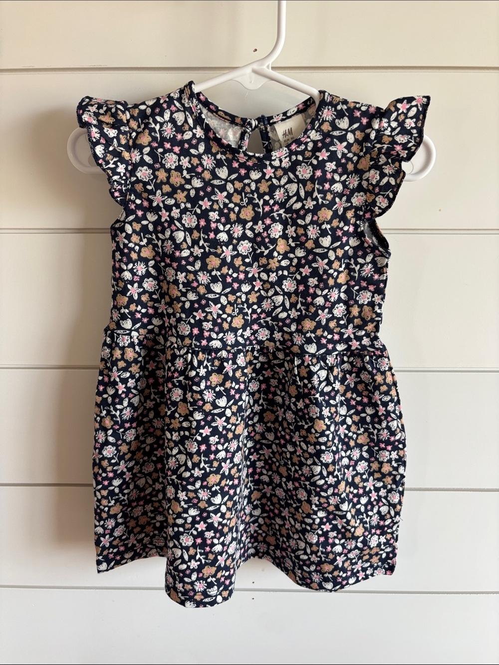 H&M Navy Floral Flutter Sleeve Dress